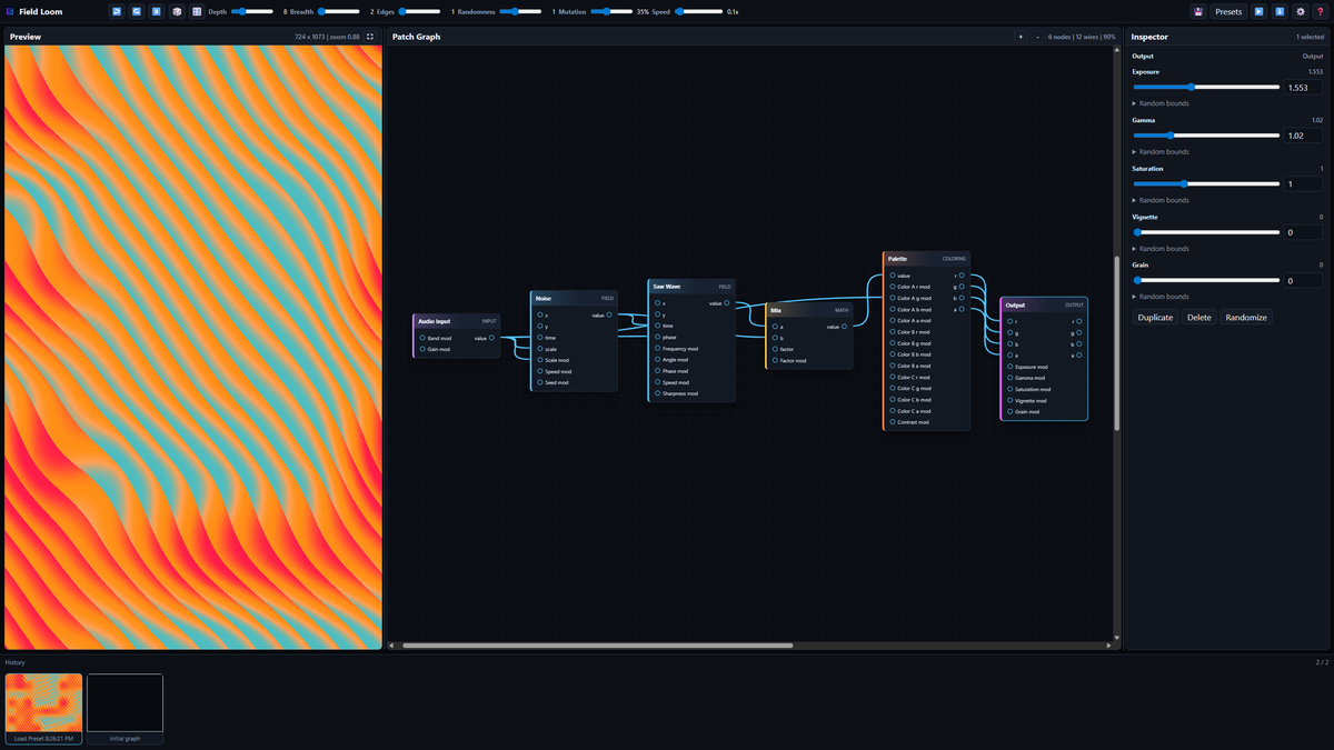 A colorful node graph for building generative fields